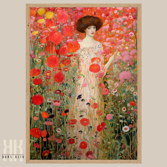 Gustav Klimt Inspired Floral Woman Art Print