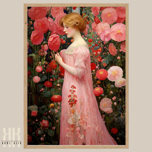 Romantic Female Figure in Floral Landscape Canvas Print