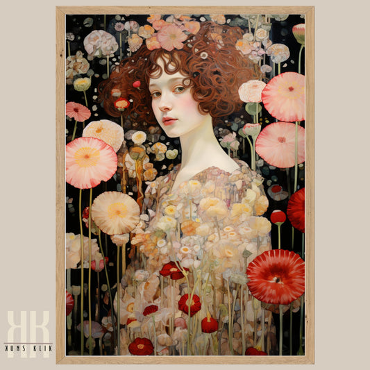 Abstract Flower Garden and Woman Portrait Art Print