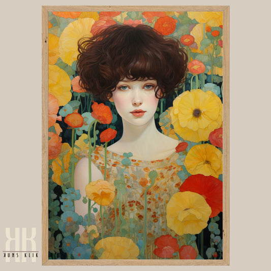 Floral Portrait of Woman in Poppy Field Wall Art Print