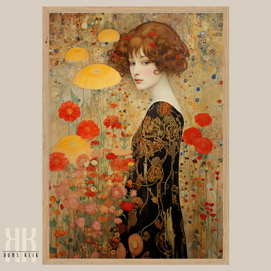 Vintage Style Woman in Floral Garden Art Print