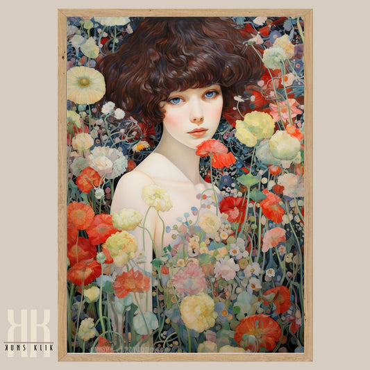 Floral Female Art Nouveau Portrait Wall Art
