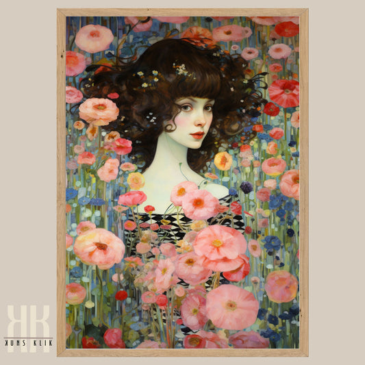Soft Female in Flowers Vintage Art Print