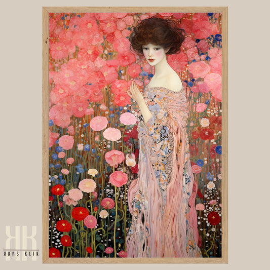 Stylized Floral Portrait of Woman in Garden Art Print