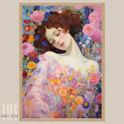 Romantic Woman in Blooming Garden Art Print