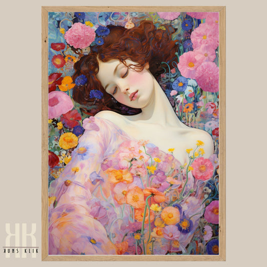 Romantic Woman in Blooming Garden Art Print