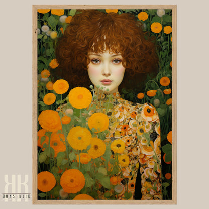 Gustav Klimt Inspired Floral Woman Canvas Wall Art