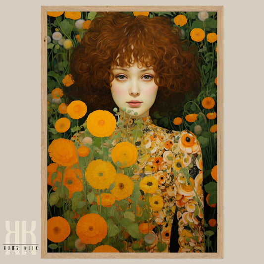 Gustav Klimt Inspired Floral Woman Canvas Wall Art