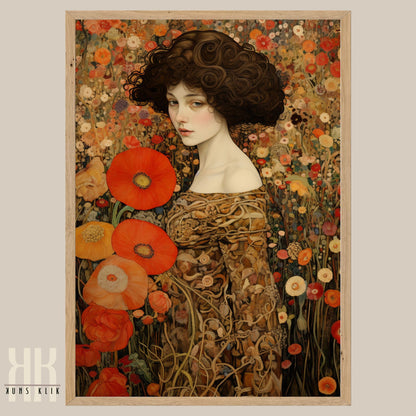 Elegant Art Nouveau Floral Portraits of Women Print