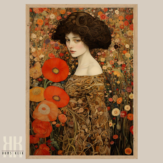 Elegant Art Nouveau Floral Portraits of Women Print