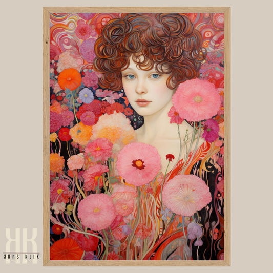 Vibrant Botanical Woman in Flower Field Art Print