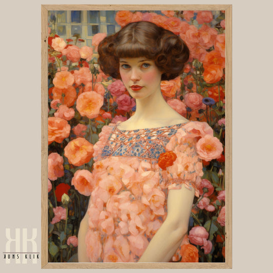 Nature-Inspired Woman in Vibrant Floral Landscape Print